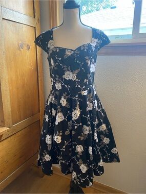 Hell Bunny Black Floral Tea Dress Retro Rockabilly
